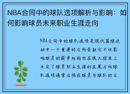 NBA合同中的球队选项解析与影响：如何影响球员未来职业生涯走向